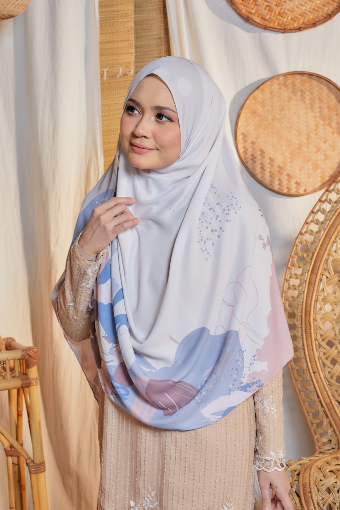 Long Shawl Printed Kiara Khaki Ash