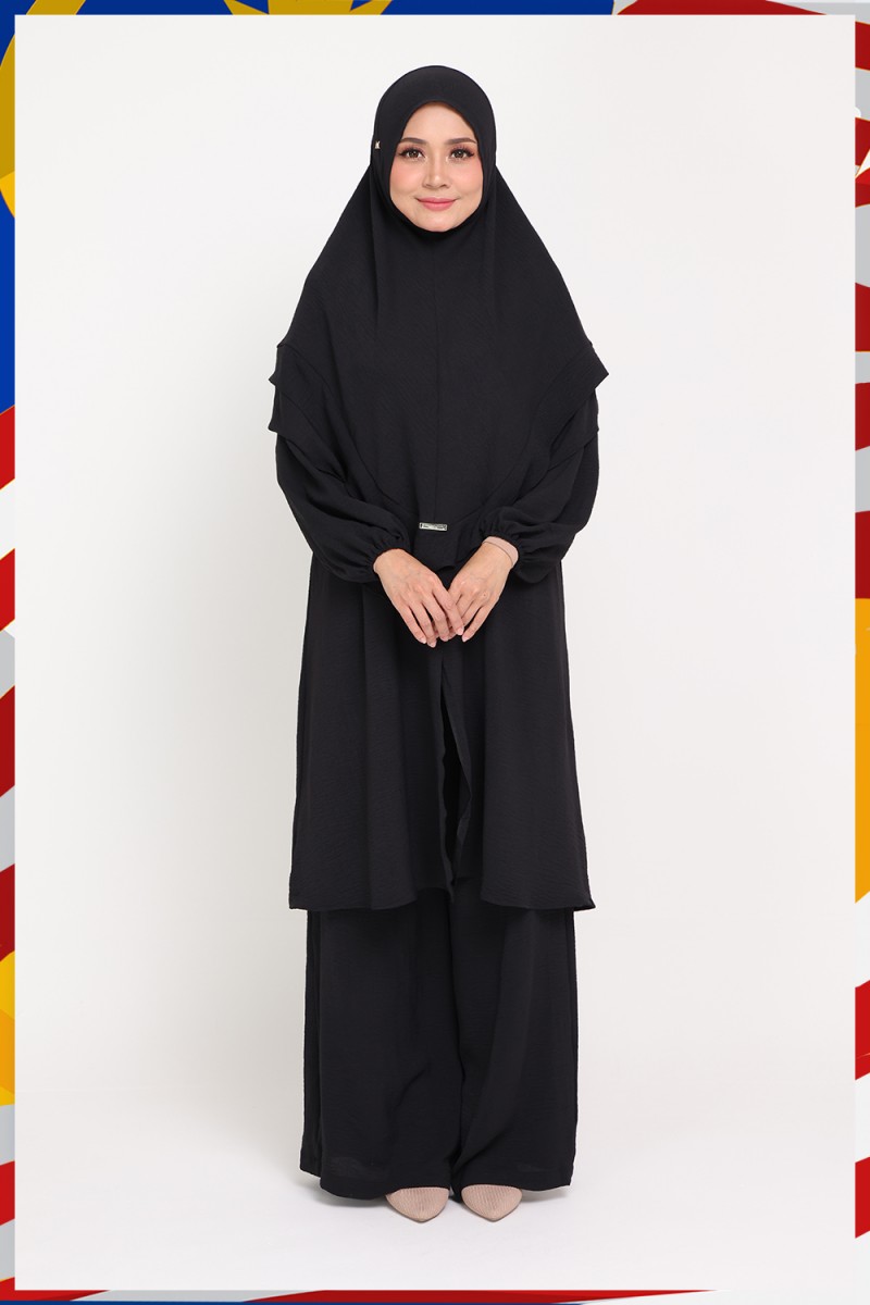 Set Sut Safiyyah Black Jam ( With Khimar )