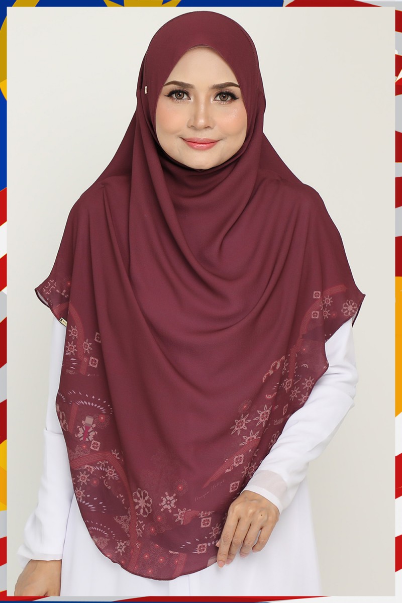 As-Is Umma Printed Raudhah Dark Burgundy