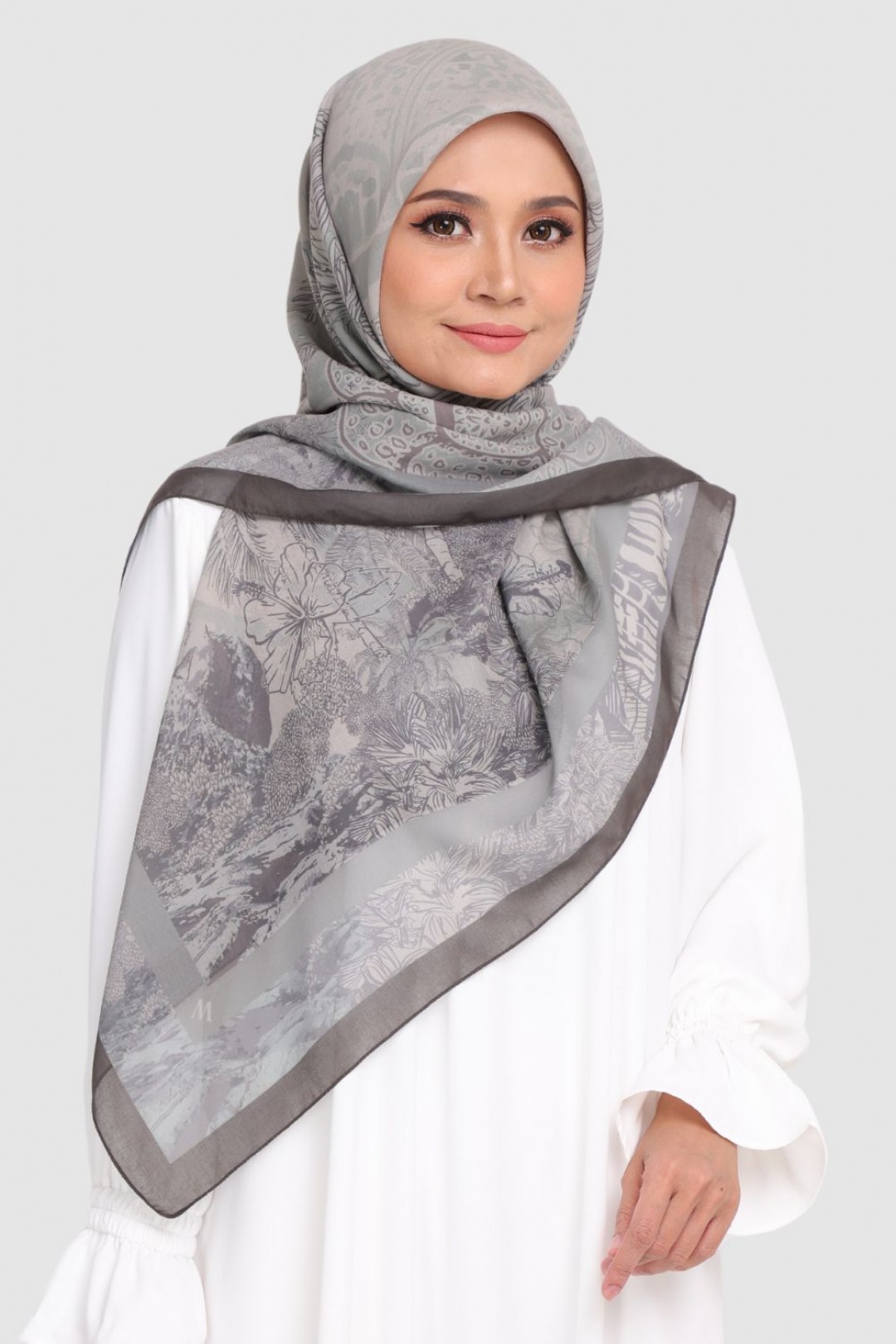 [SAMPLE]-Bawal Printed Hibiscus Grey