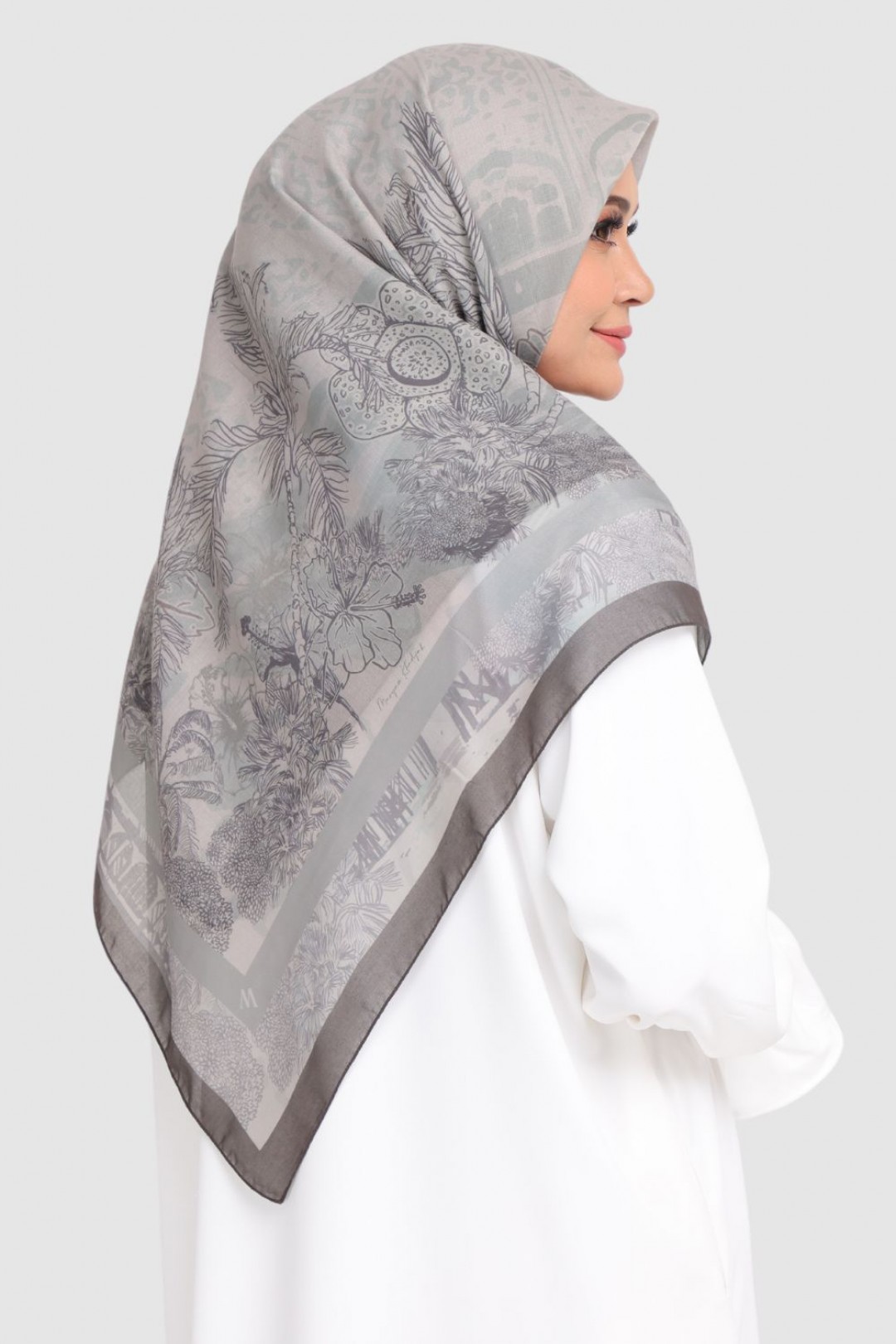 [SAMPLE]-Bawal Printed Hibiscus Grey