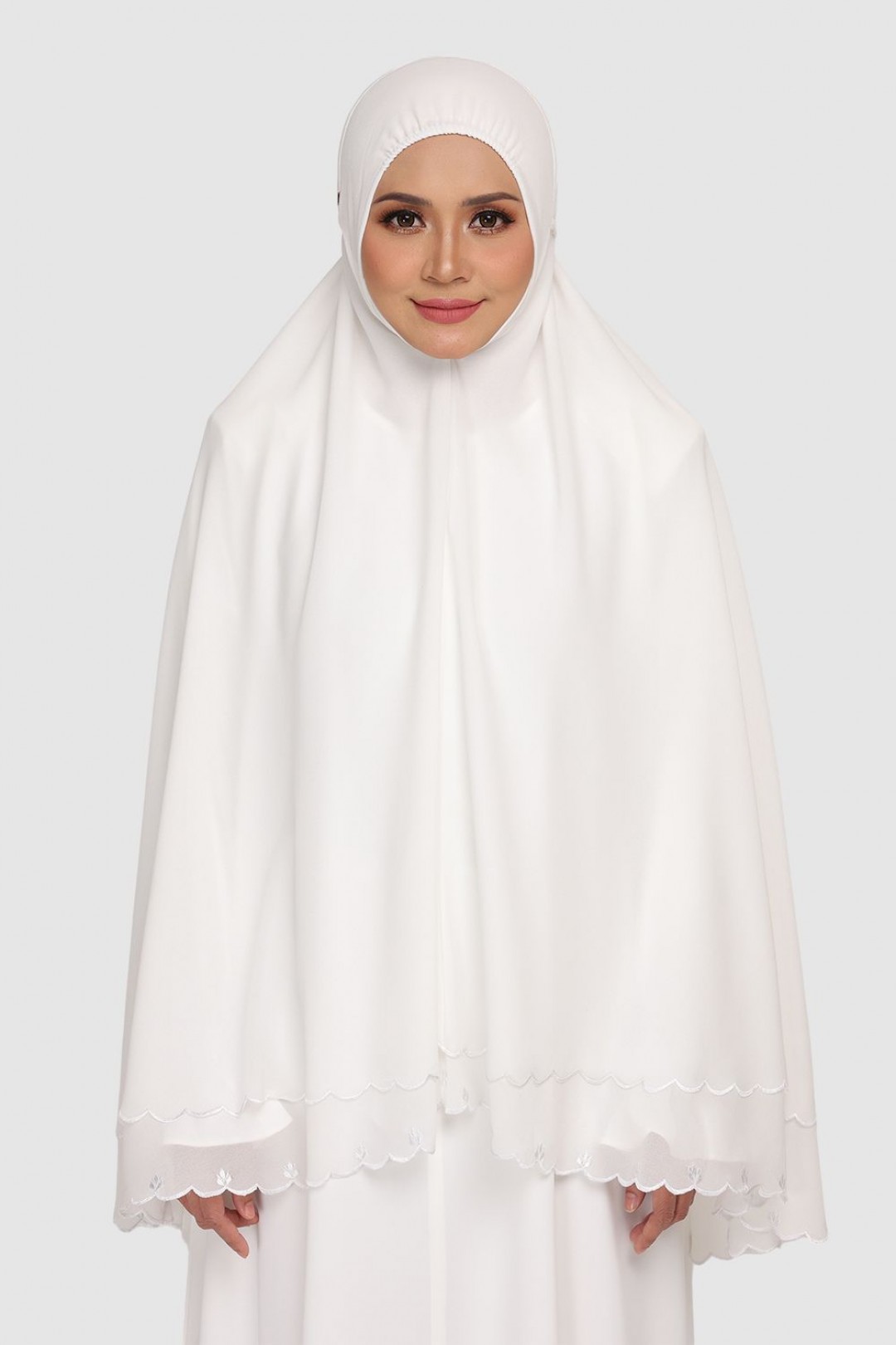 Set Jubah Rajwa Coral White + Mini Telekung Sulam Fatimah