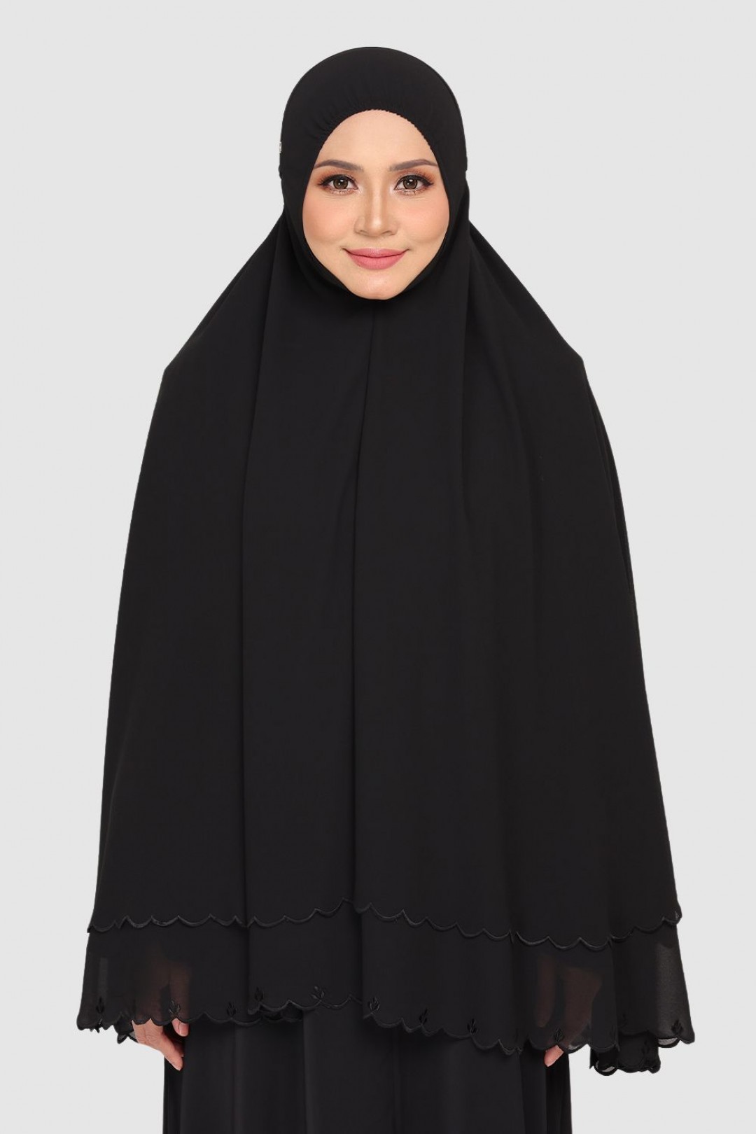 Set Jubah Rajwa Luxe Black + Mini Telekung Sulam Fatimah