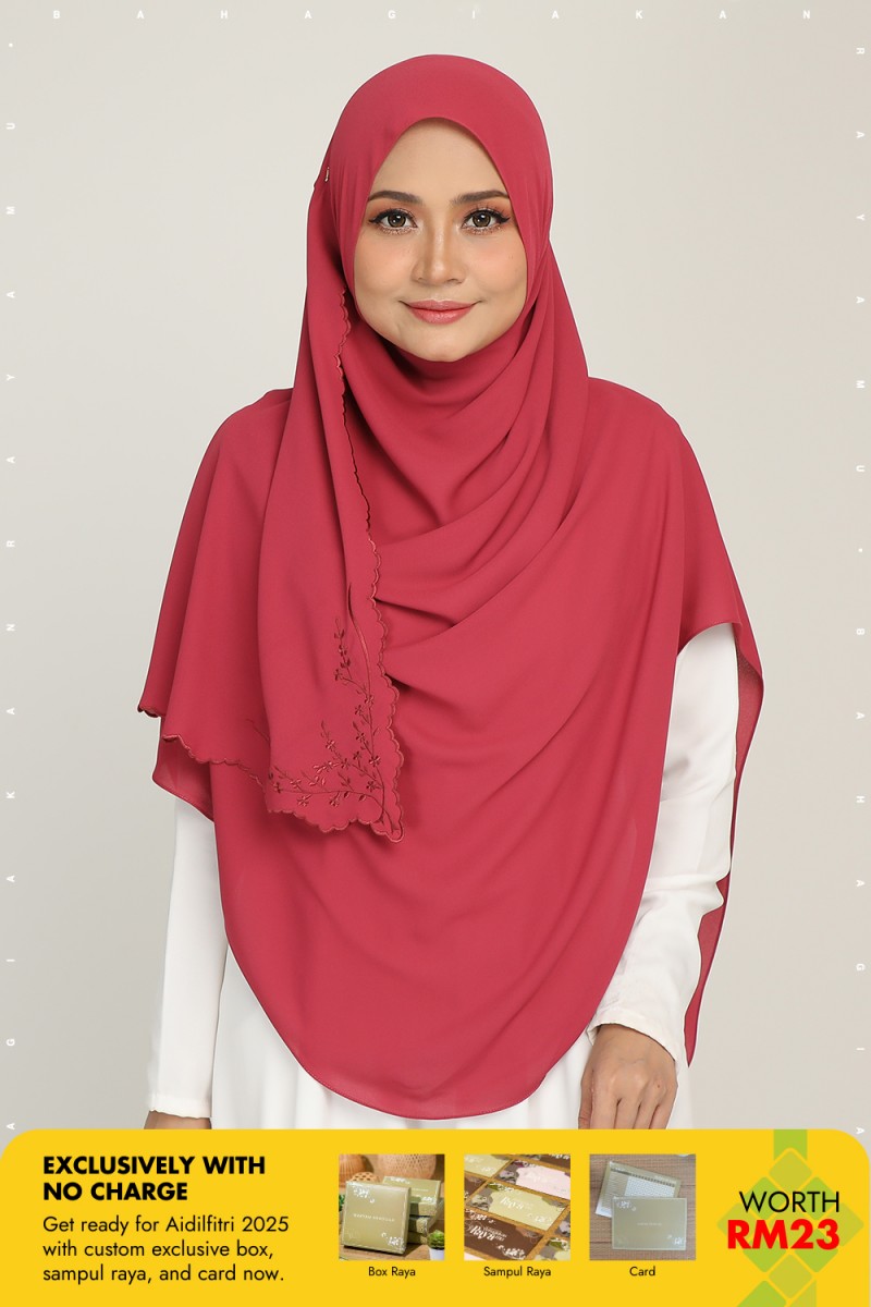 Umma Shawl Sulam Berry Red