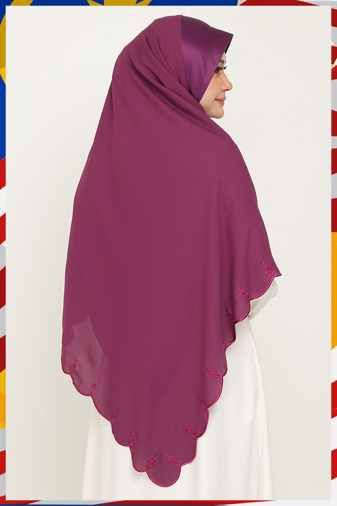 Instant Bawal Sulam Plum Purple