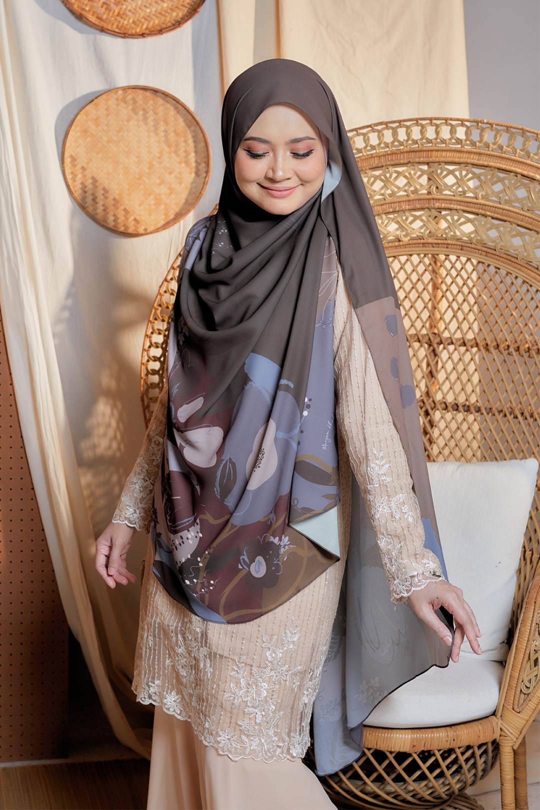 Long Shawl Printed Kiara Van Dyke Brown