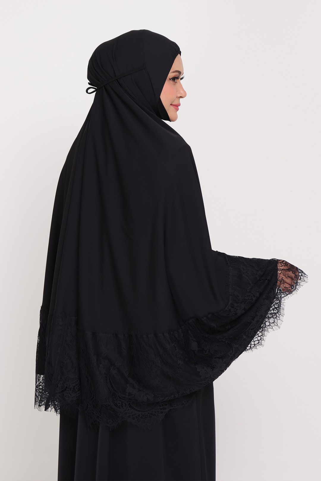 As-Is Mini Telekung Lace Dahlia Night Black