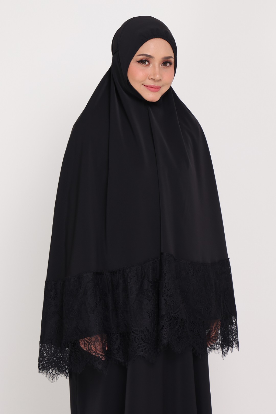 As-Is Mini Telekung Lace Dahlia Night Black