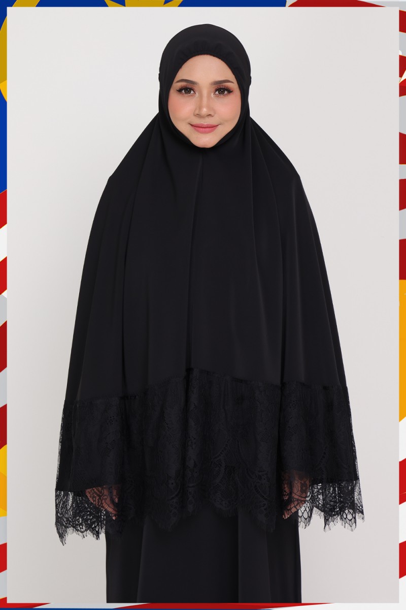 Mini Telekung Lace Dahlia Night Black