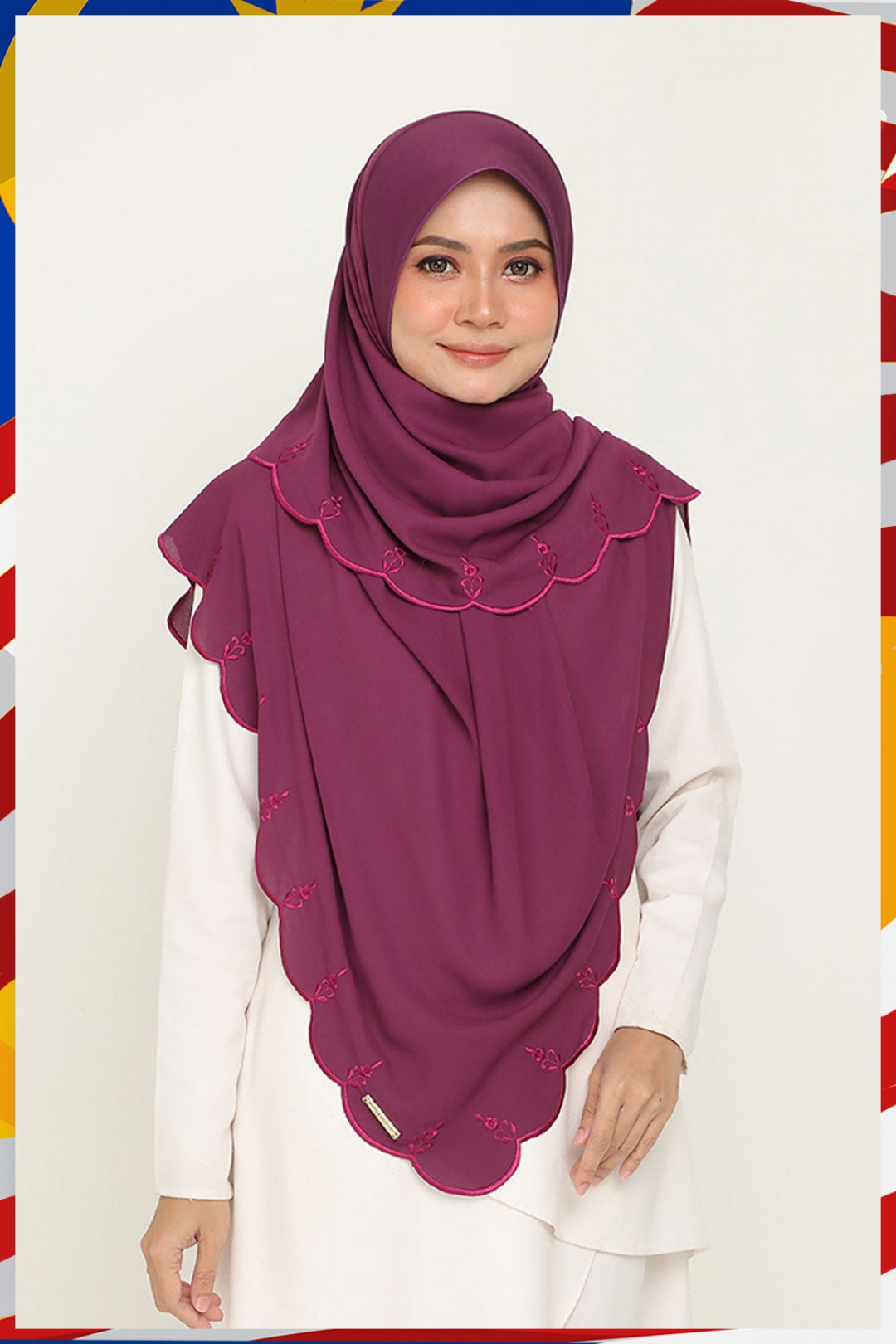 Instant Bawal Sulam Plum Purple