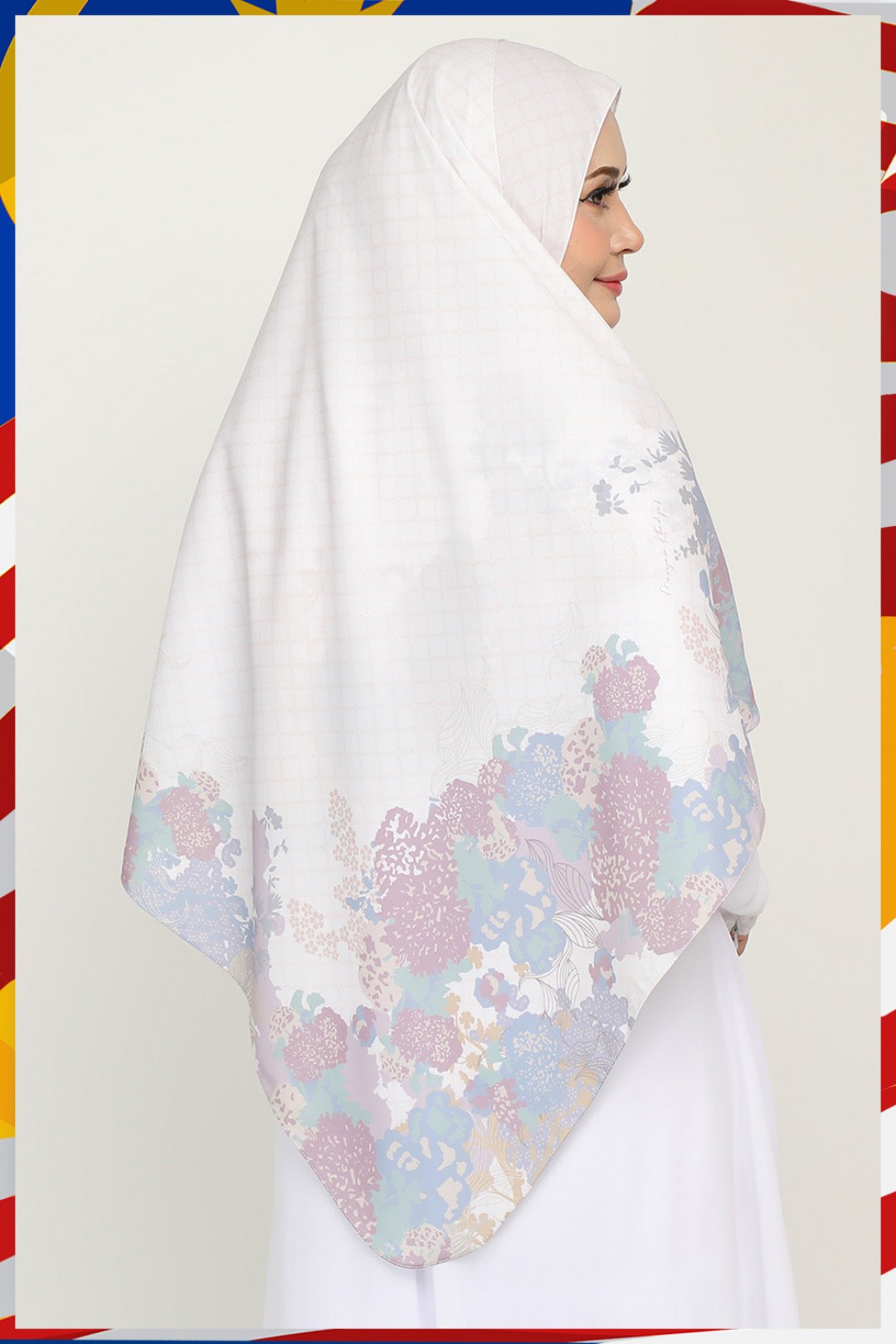 Long Shawl Printed Chandana Smoke White