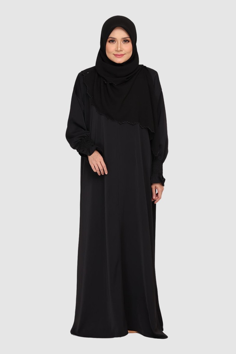 Set Jubah Rajwa Black + Mini Telekung Raudah